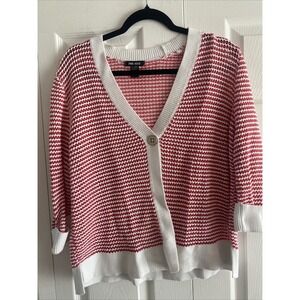 Spring And‎ Mercer Women's XL Pink White Knit Sweater Single Button Cardi